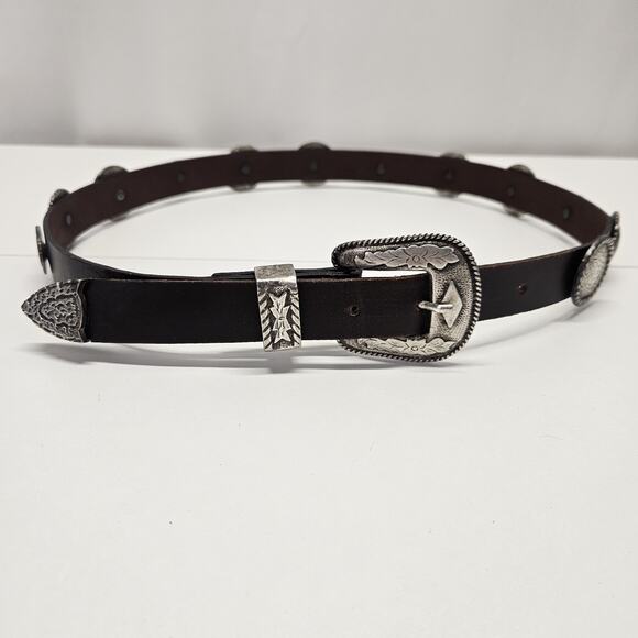 Vintage Women\'s Black Leather Western Fashion Statement Belt Metal End Cap Large main image 8
